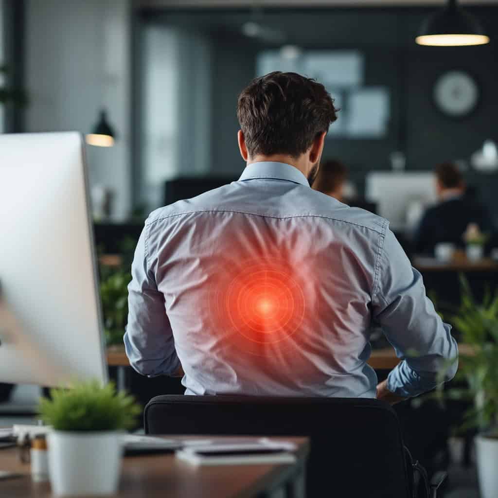 Ein Bild eines Büroangestellten welcher Rückenschmerzen